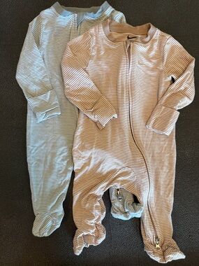 Nike Kids One Piece Footies - Blue and Tan Stripes bundle of two size 3 months